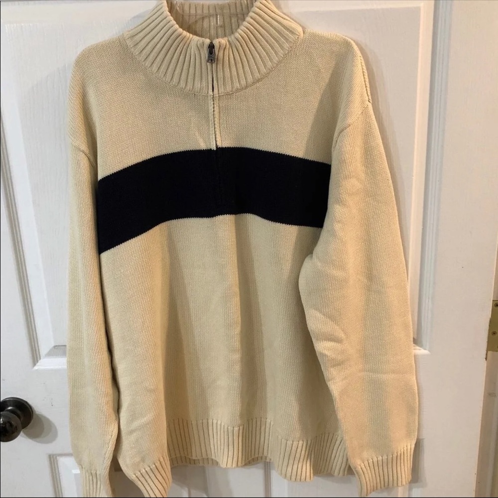 American Living Half Zip Cream and Navy Mock Neck Long Sleeve Sweater XXL
